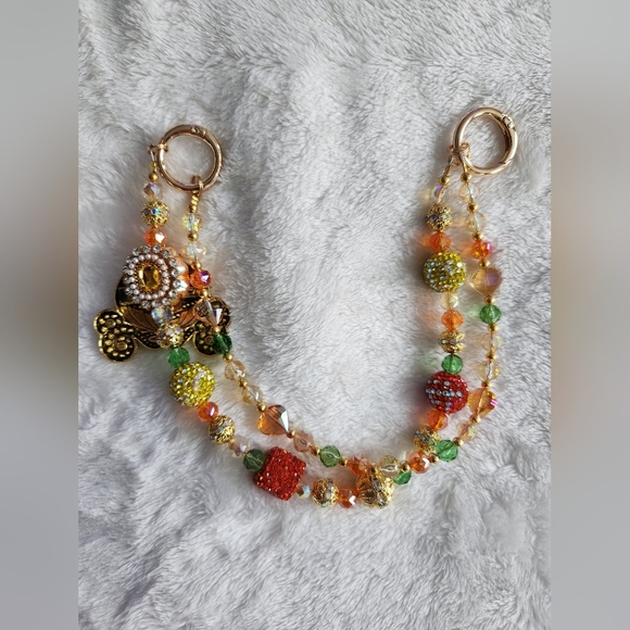 Colorful Beaded 2 Strand Chain with Carriage Purse Charm Bag Chain - Picture 5 of 9